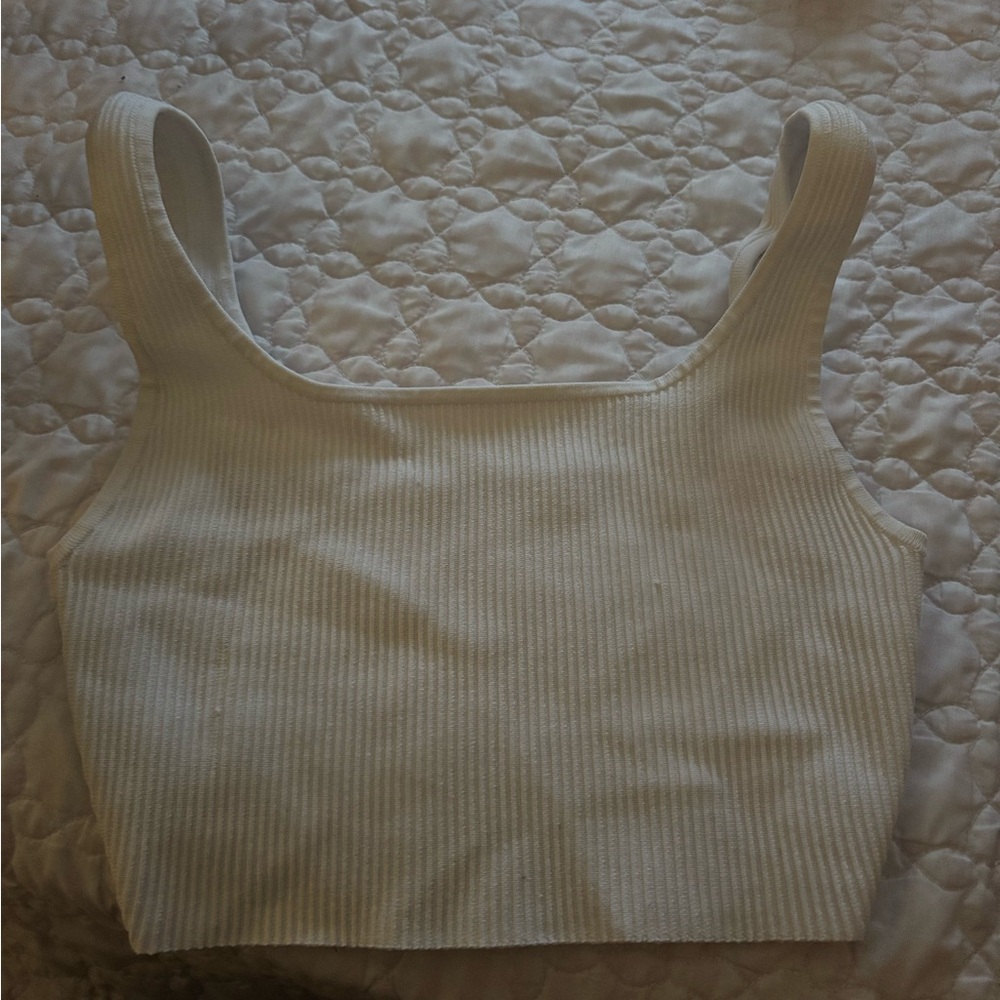 Babaton Aritzia Ribbed White Crop Top